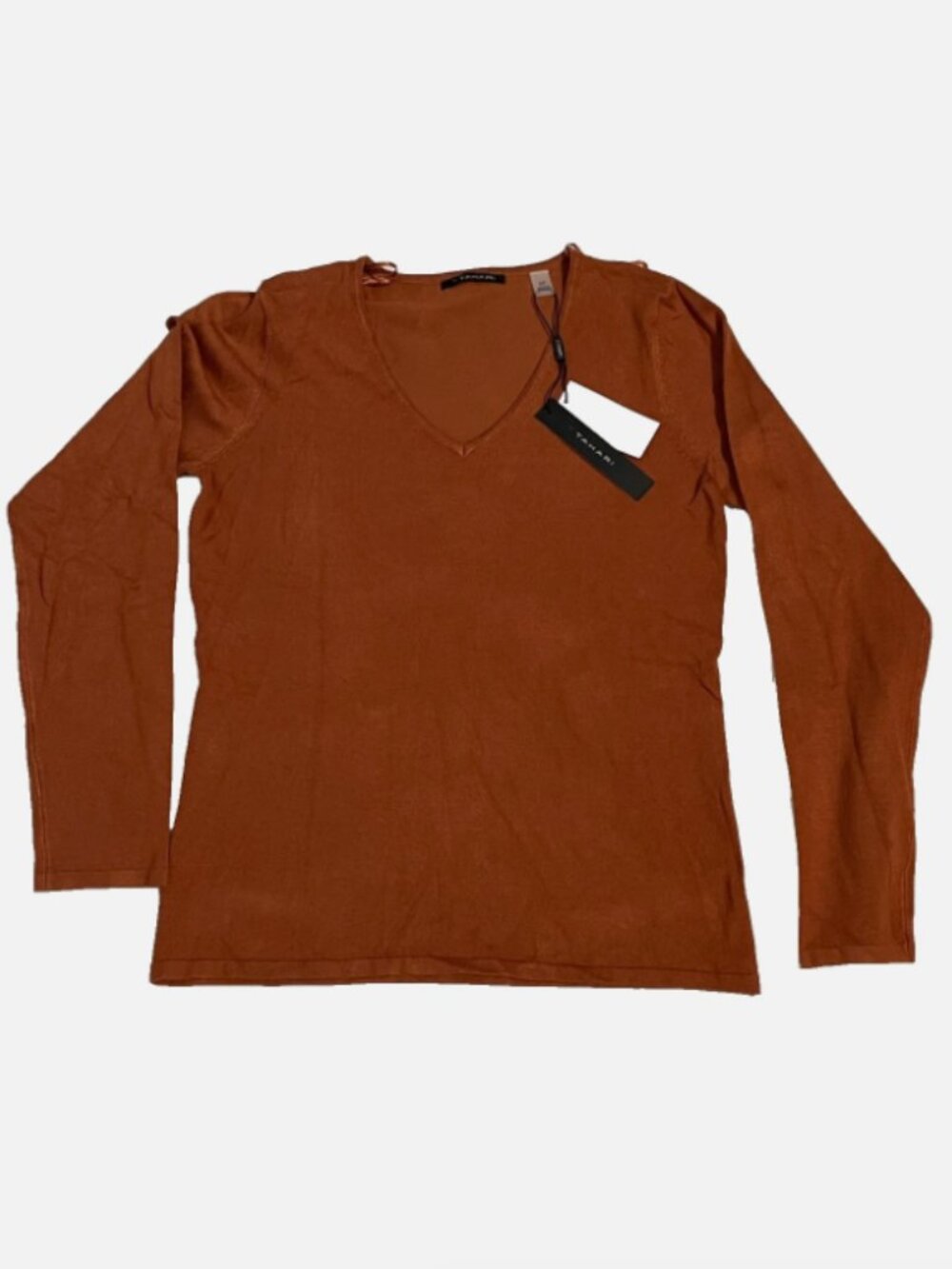 Tahari Sweater Womens Small Rayon V Neck Long Sleeve Wild Honey Orange